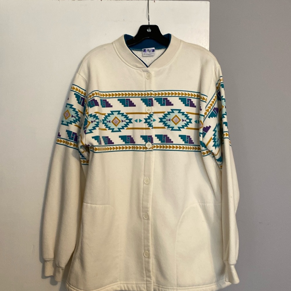 Vintage AU Sportswear Women’s  Aztec Button Down Long Sleeve Jacket